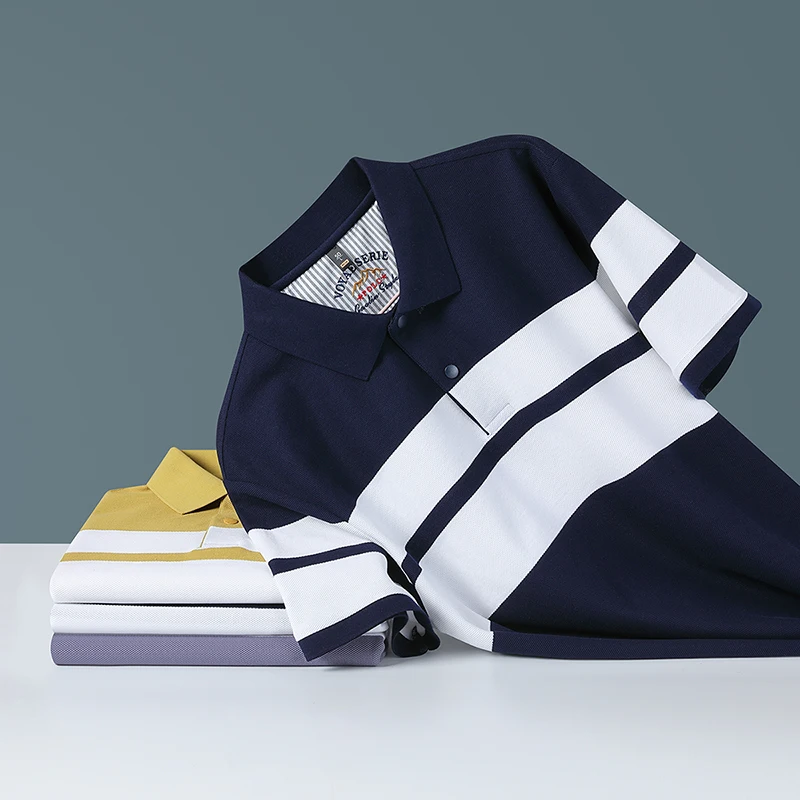 

Высококачественные брендовые мужские деловые топы, летняя мода 2025 года, полосатая одежда с коротким рукавом, мужские формальные хлопковые рубашки-поло