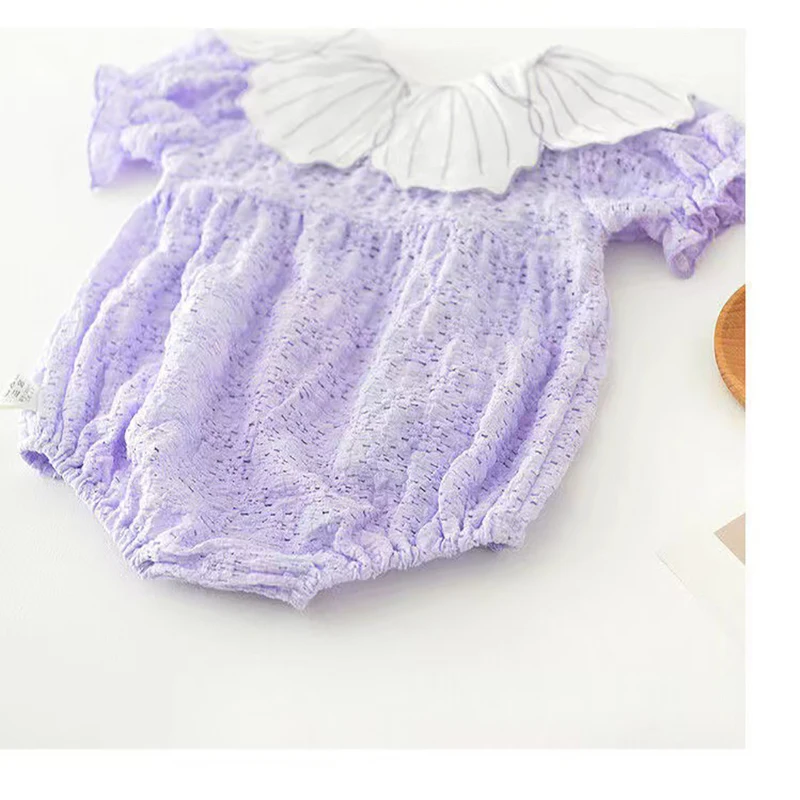 Bubble-Onesie für Kleinkinder, Mädchen, mit Rüschen, kurzen Ärmeln und Schleife vorne, süßes Sommer-Alltagsoutfit für Mädchen – Detail 6
