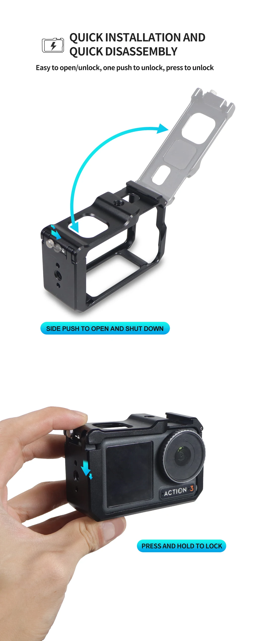 Neue Metallkäfig-Rig-Magnetgrundplatte für DJI OSMO Action 3 4 5 Pro Schutzrahmengehäuse Erweitern Sie den Kaltschuh-Montage-Stativadapter – Detail 18