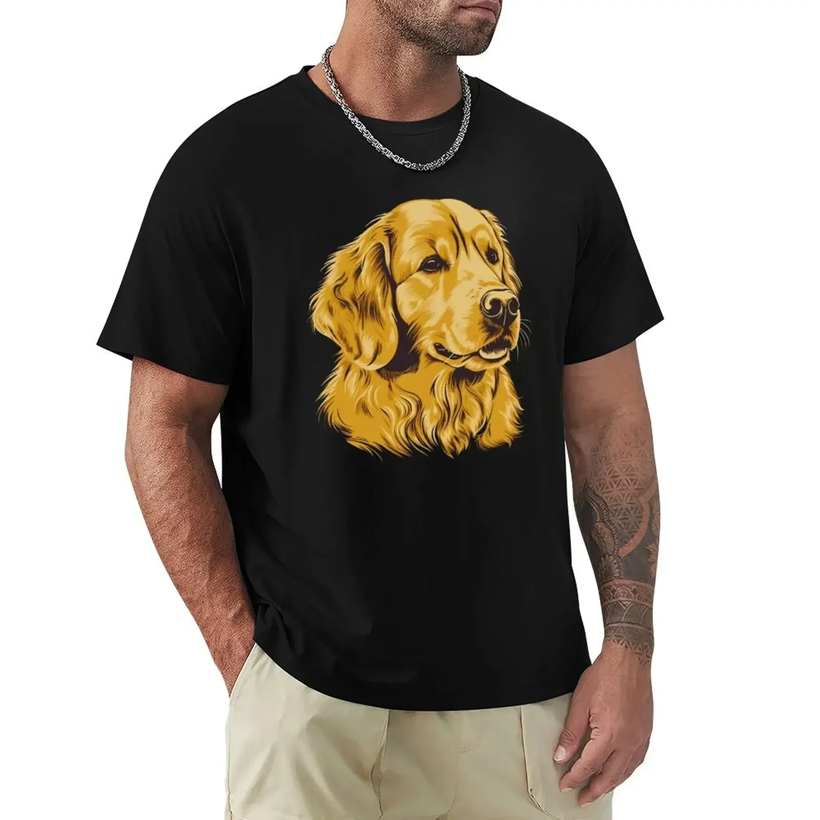 Blacks cute tops t shirts men Golden anime Summer vintage funny  Male printing Retriever NEW Labrador Dog Illustration T-shirt