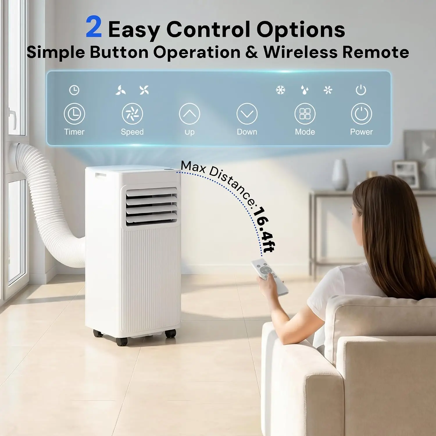 8000 BTU 4-in-1 Portable AC, Cool, Fan, Dehumidifier & Sleep Mode for 360 Sq.Ft, Custom