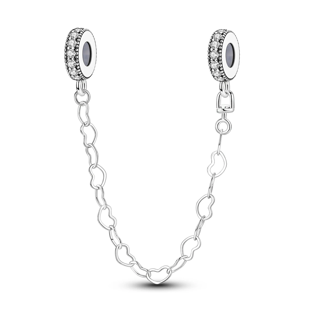 

Подвески-шармы из стерлингового серебра 925 пробы в форме сердца с цепочкой-фиксатором, прозрачные фианиты, романтические висячие бусины для браслетов и ожерелий, женские украшения для самостоятельного изготовления, подарок