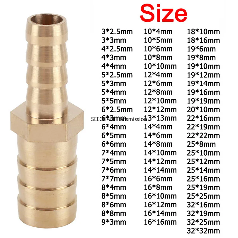 Full-size Brass 2 Way Barbed Pipe Fitting Reducer/Equals Straight Connector Pagoda Hose Barb OD 2.5 3 4 5 6 8 10 12 14 16-32mm