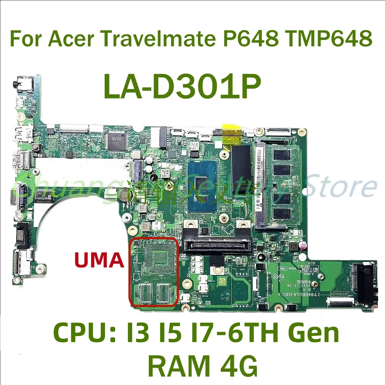 For Acer Travelmate P648 TMP648 laptop motherboard LA-D301P with CPU: I3 I5 I7-6TH UMA 100% test fully working