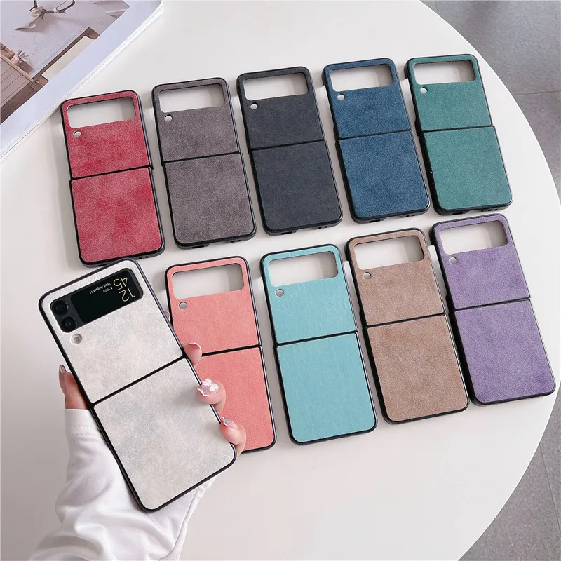 

For Samsung Z Flip 4 Z Flip 3 Retro Matte PU Leather Shockproof Phone Case For Samsung Galaxy Z Flip4 3 Cover