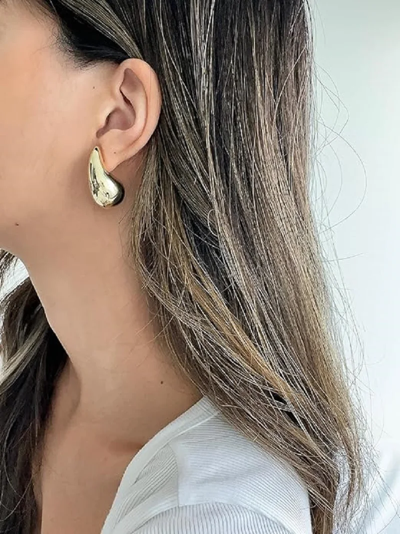 14K Gold Plated Earrings 925 Sterling Silver Post Teardrop Chunky Hoop Earrings Lightweight Drop Earrings for Women Jewelry