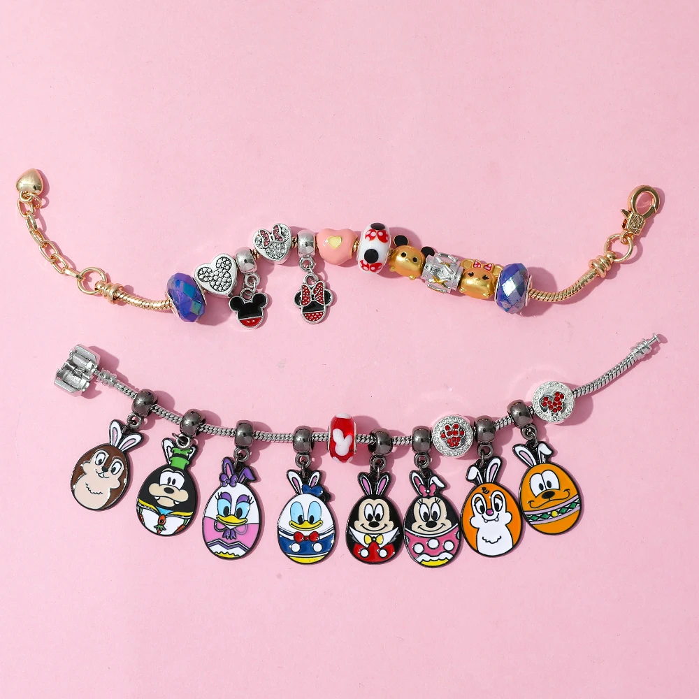 Disney clássico animação série mickey donald ponto winnie the pooh diy frisado pingente pulseira caixa cega conjunto brinquedo festa presente