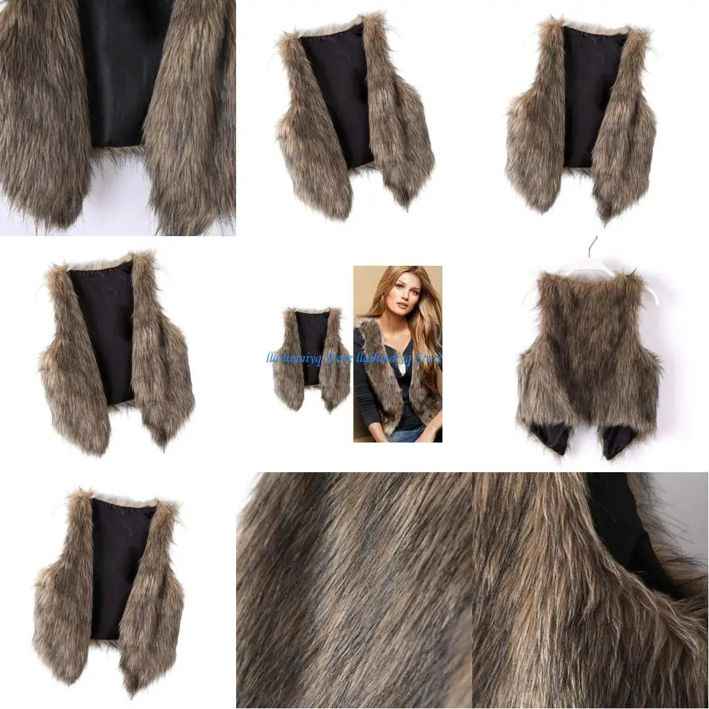 

573B Gradient Tone Artificial Furs Waistcoat Women Winter Fashion Trendy Layering Piece Cold Weather