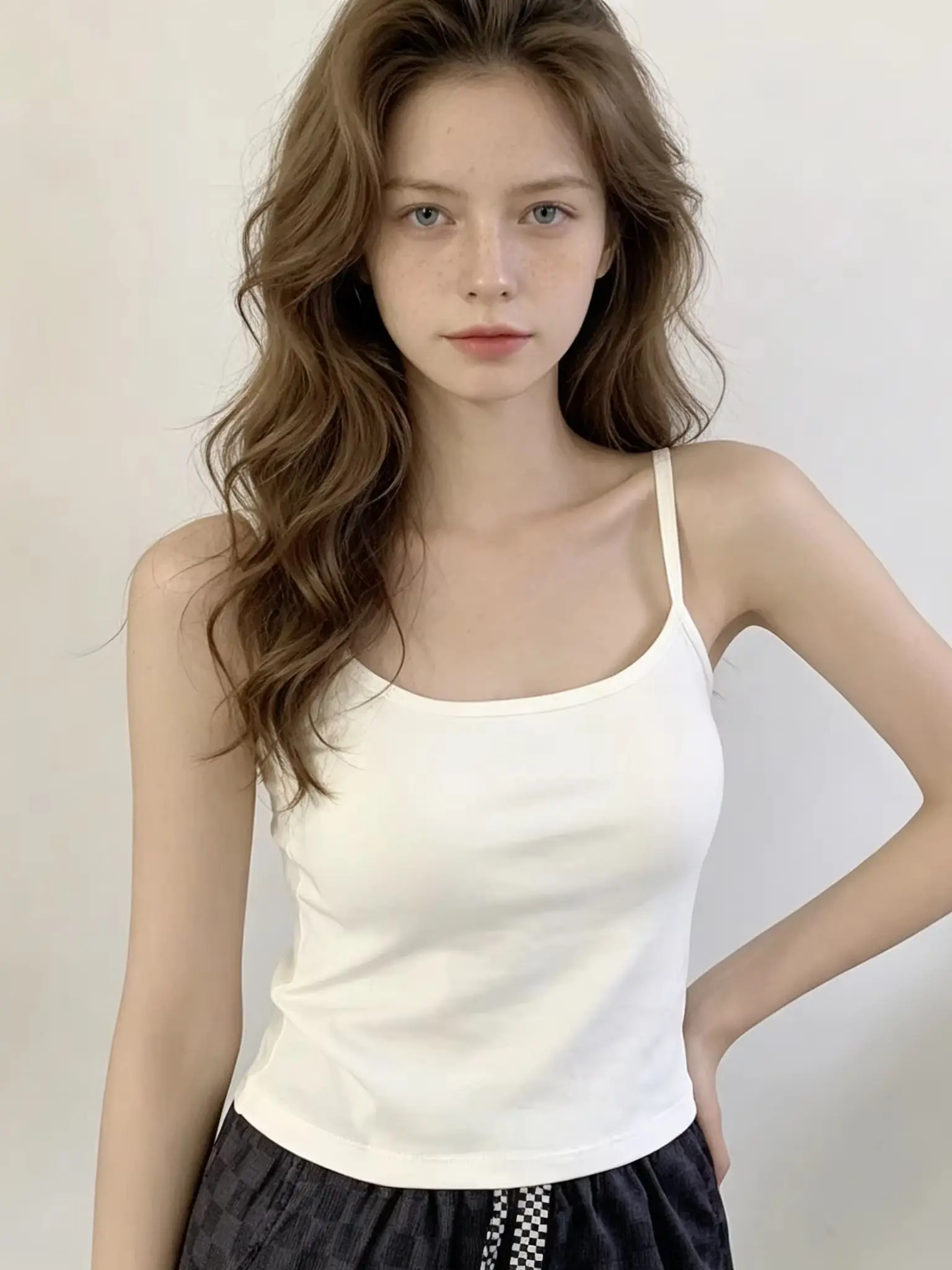 Women Crop Camisole with Built-in Bra, Thin Spaghetti Strap Soft Stretch Layering Tank Top