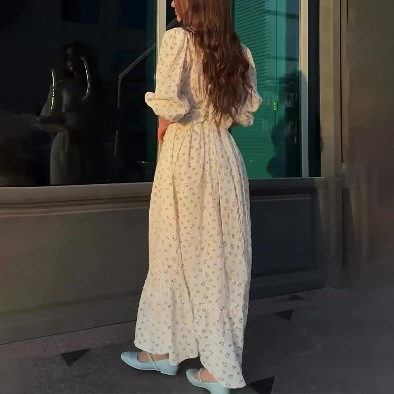 2024 Dames Hoge Taille Slim Fit V-Ne Lantern Sve Dr Bloemenprint A-lijn Rok Lange Sve Maxi Dr Pendelen Sle