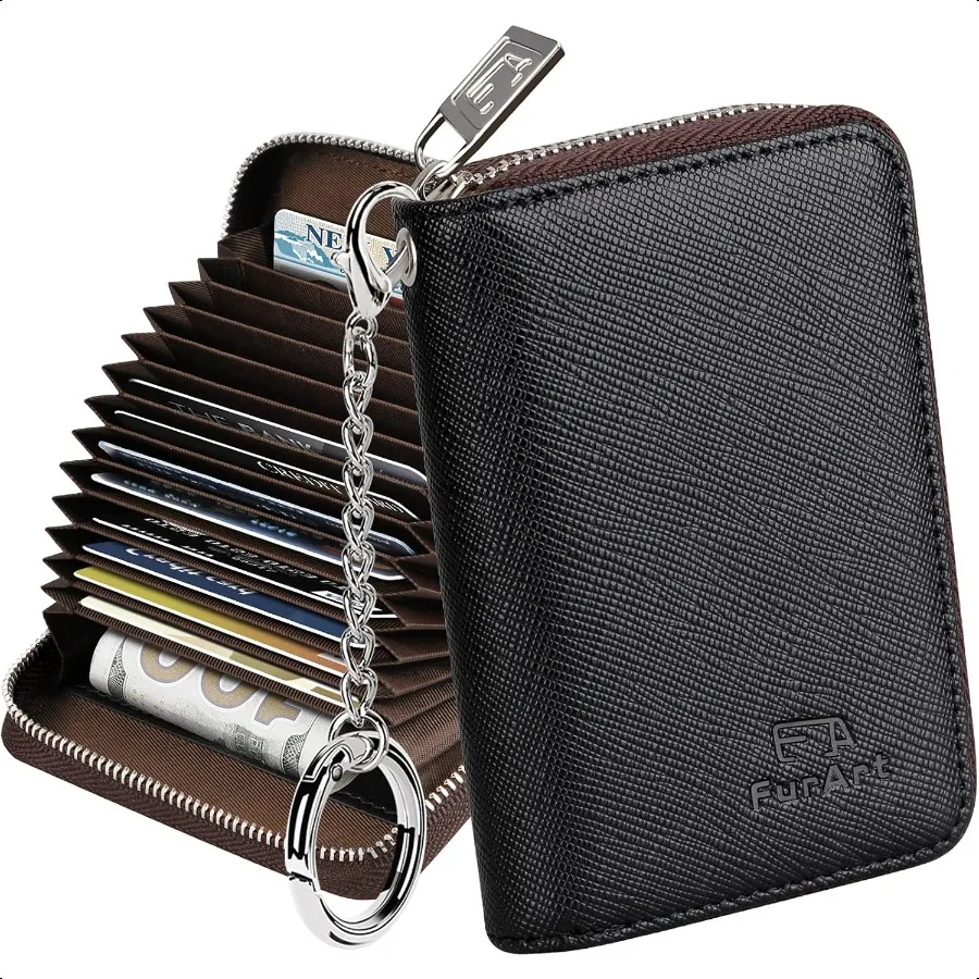 

Credit Card Wallet Zipper Busin Card Holder for Women RFID Blocking KeyChain Wallet Compact Size