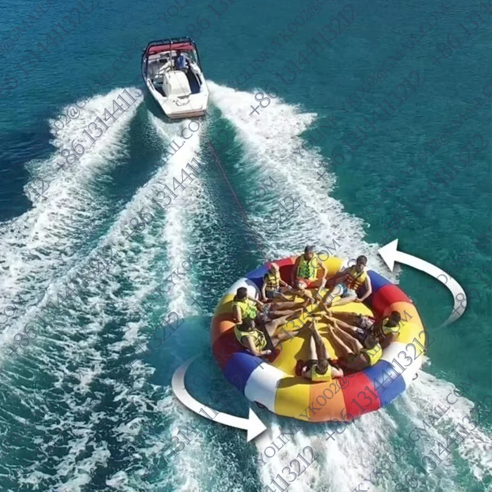 Inflatable Rotating Disco Boat UFO Towable Round Crazy Flying Saucer Multi Color Water Sports Outdoor Beach Entertainment