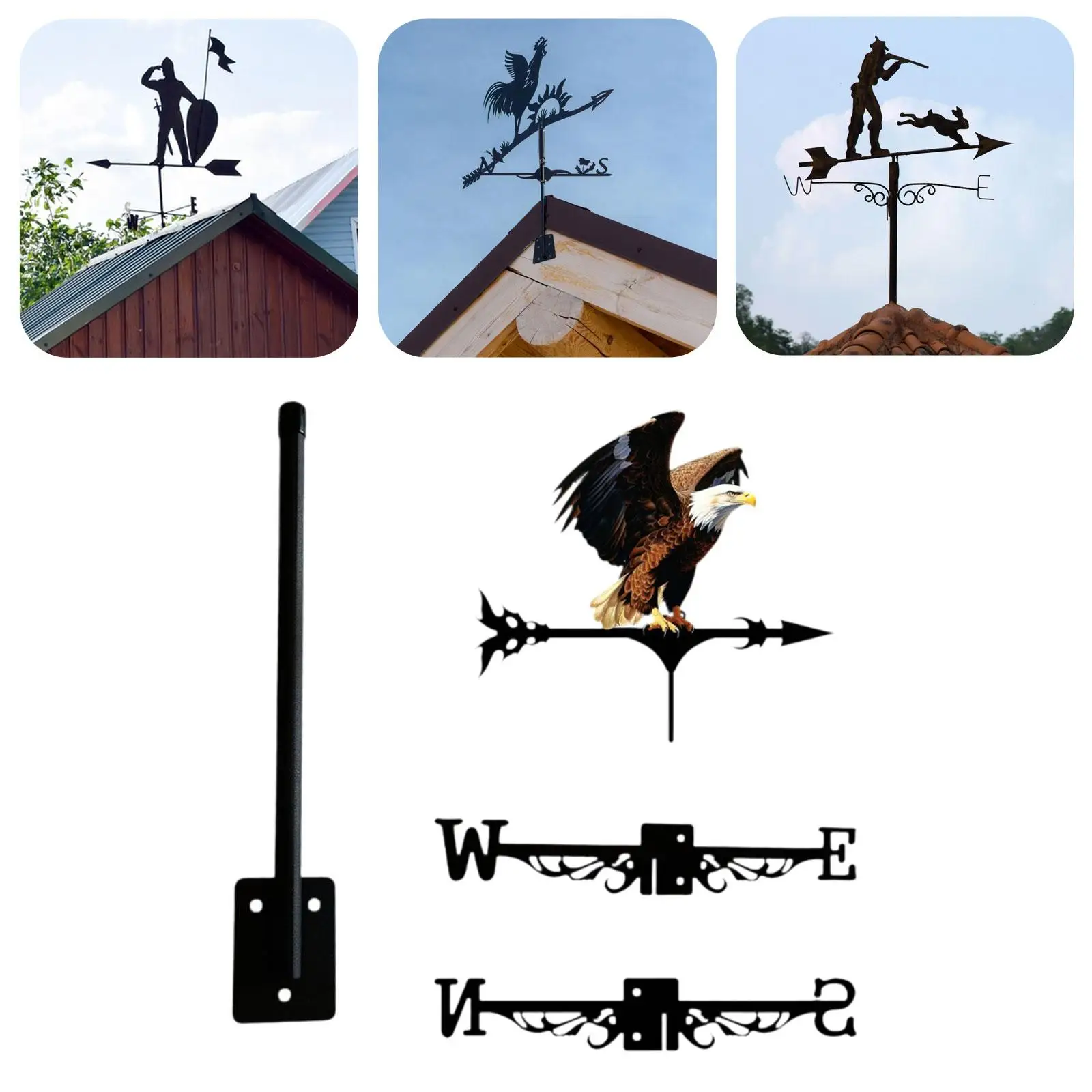 Eagle Weathervane Easy to Assemble Rotating Weather Vane Wind Direction Indicator for Outside Courtyard Yard Deck Decor