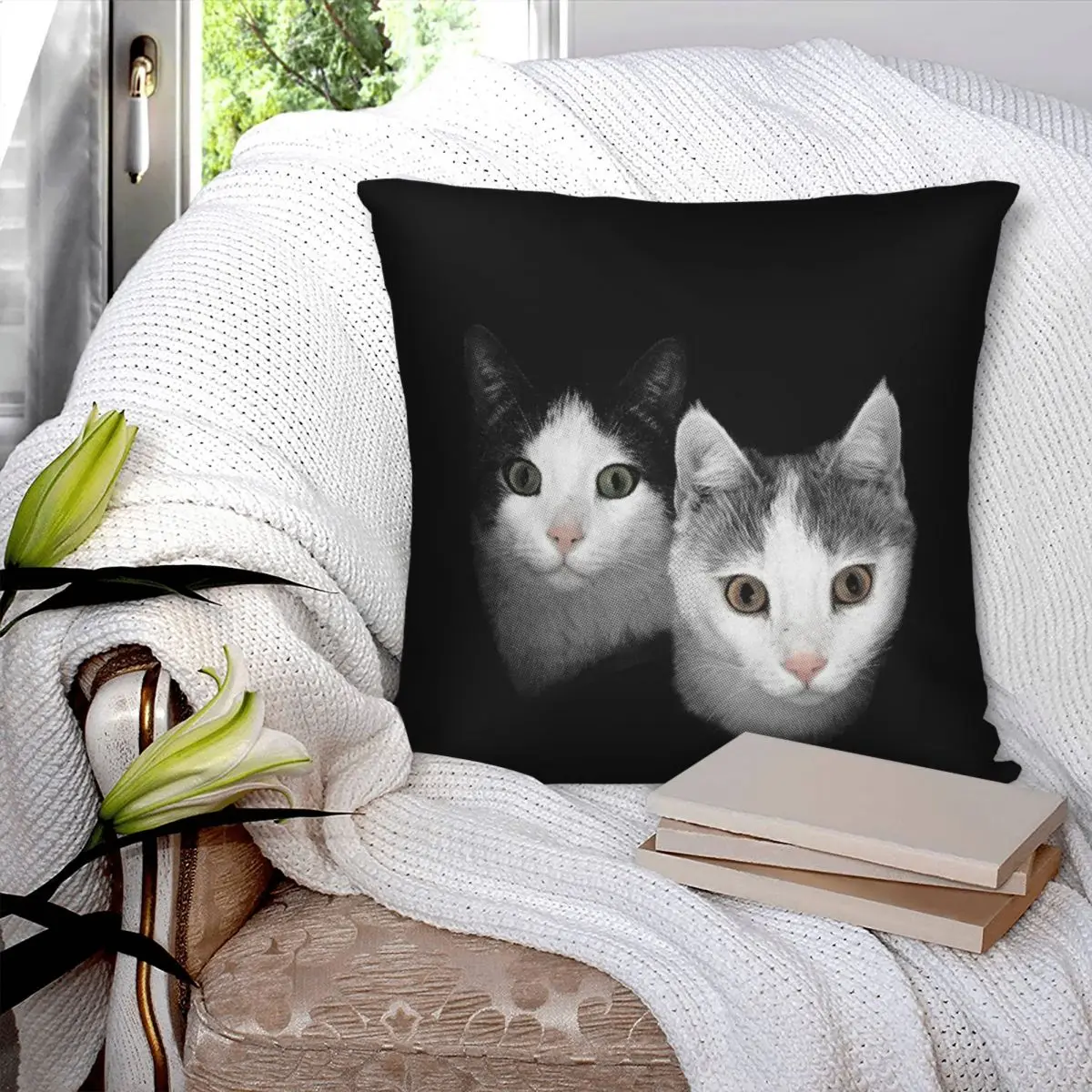 Cats Hiding! Square Pillowcase Polyester Pillow Cover Velvet Cushion Zip Decorative Comfort Throw Pillow For Home Bedroom