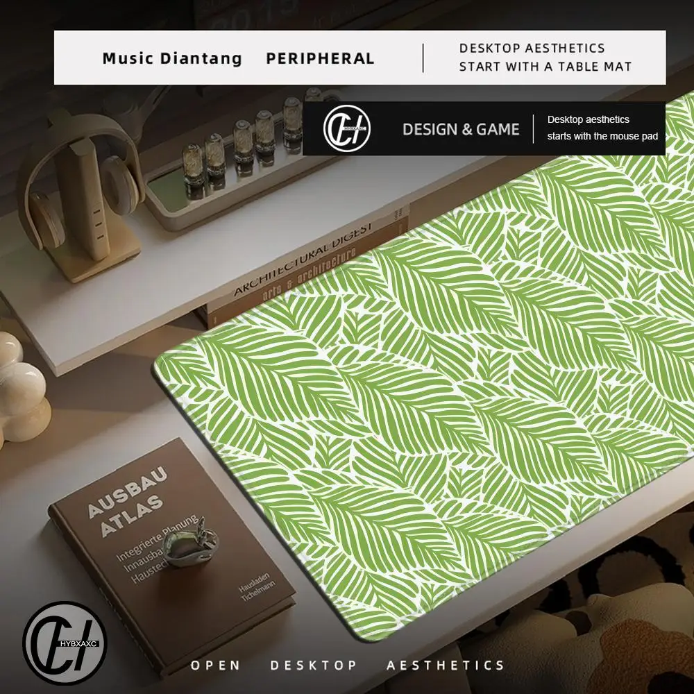 Sage Green HYBXAXC Desk Mat cute Multiple sizes stitched edges Boho chic green leaves nature mouse pad large extended deskmats