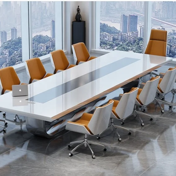 Elegant Snow Ice Glacier White Conference Table With Microphone Modern Style Stainless Steel Metal Leg Price