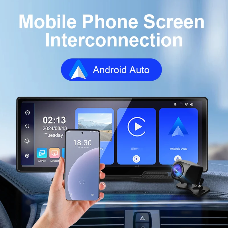 9.3 "شاشة تعمل باللمس سيارة ستيريو لاسلكي أندرويد السيارات 1080P كاميرا احتياطية سيارة مشغل الوسائط المتعددة داش كام ، مع جهاز إرسال AUX/FM