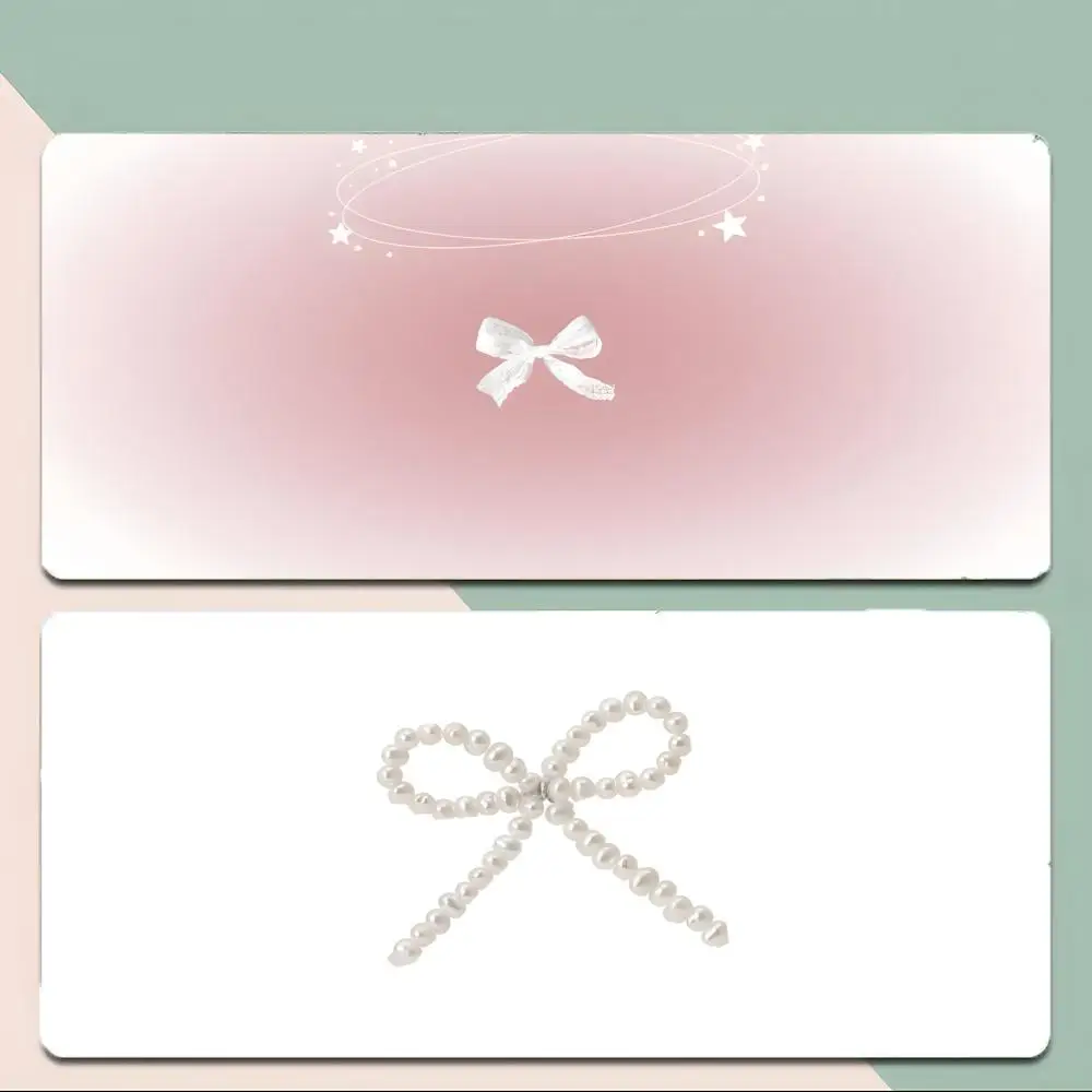 Dainty Pearl Bows Mouse Pad Thick Stitched Edge Gaming Mousepad Large Non-Slip Desk Mat