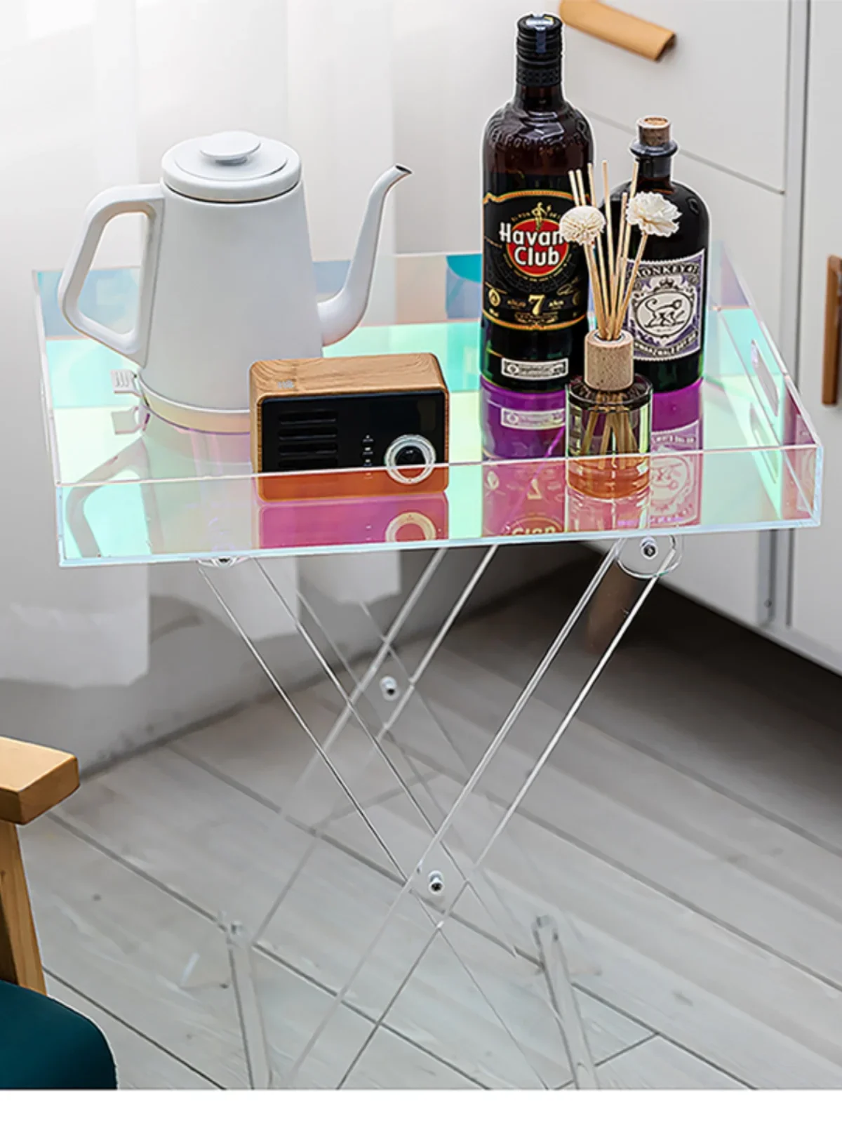 Customized Nordic transparent acrylic foldable table, small and simple portable side table, net red ins bedside table storage