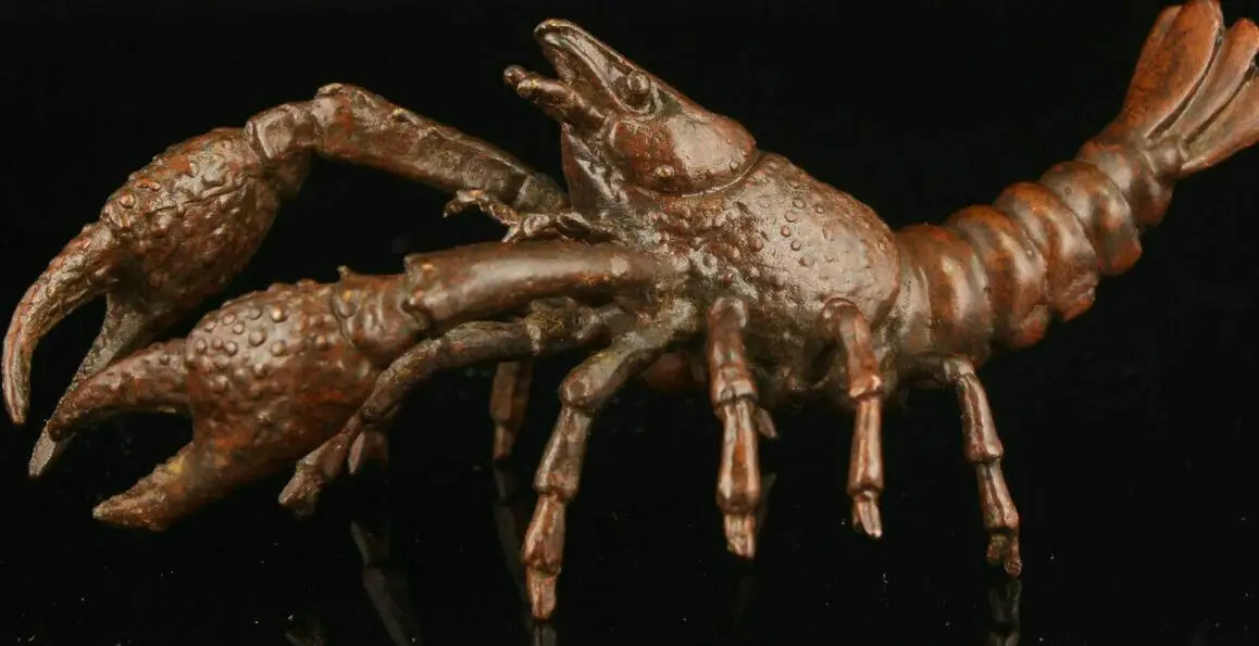 China Hand-carved Retro Pure Copper Exquisite Lobster Statue Desktop Decoration