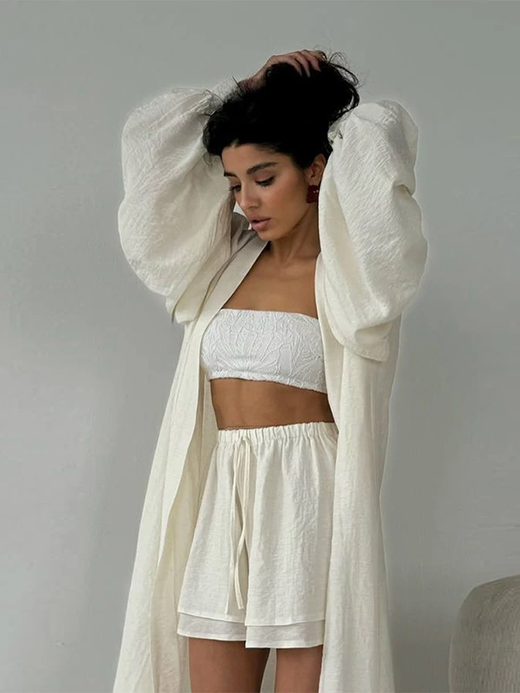 Casual Mantel Shorts Anzug frauen Solide Laterne Hülse Lange Strickjacke Lose Hohe Taille Kurze Hosen 2025, Herbst Dame High Street set