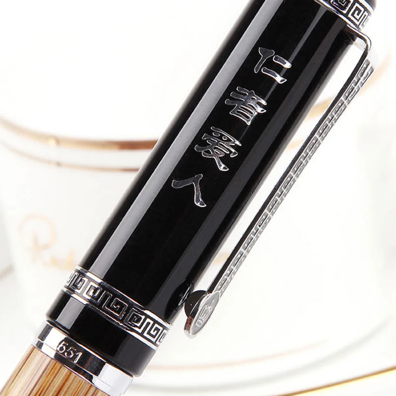 Duke โบราณ Confucius ไม้ไผ่ธรรมชาติโลหะนูนรูปแบบ Bent Nib Fountain ปากกา Iridium 1.2มม.สำหรับคอลเลกชัน