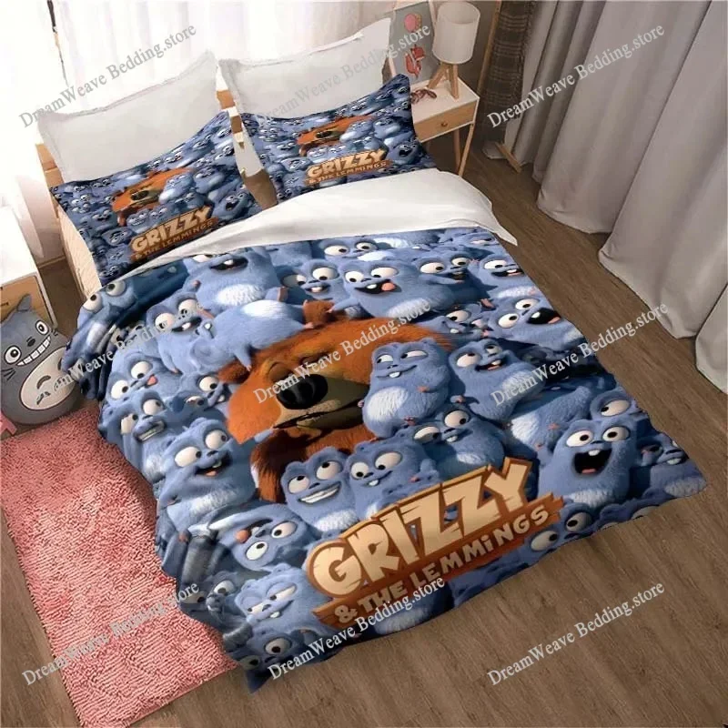 Grizzly & The Lemmings Cartoon Anime Duvet Cover Comforter Bedding set Soft Quilt Cover and Pillowcases SingleDoubleQueenKing592