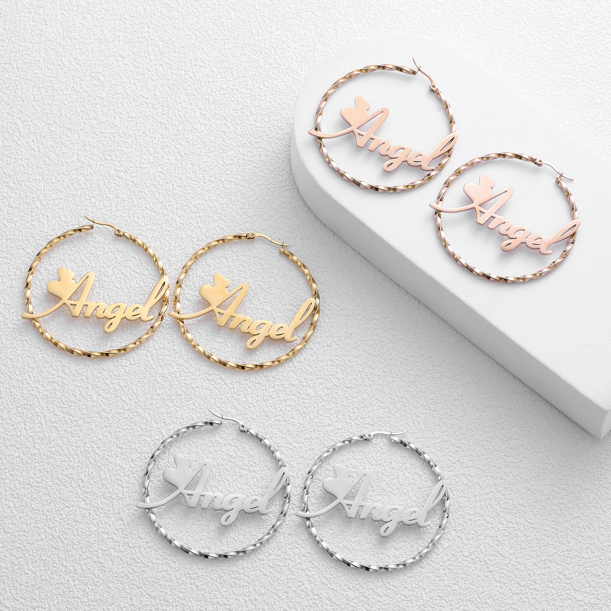 DIY Women\'s Round Thread Letter Stainless Steel Earrings Electroplated 18K Gold Name Earrings Women\'s Jewelry Gifts