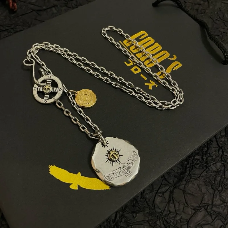 

Япония Tide Takahashi Goros винтажная серебряная медаль золотой кулон с орлом классическое ожерелье с маленькой круглой подвеской пара универсальный