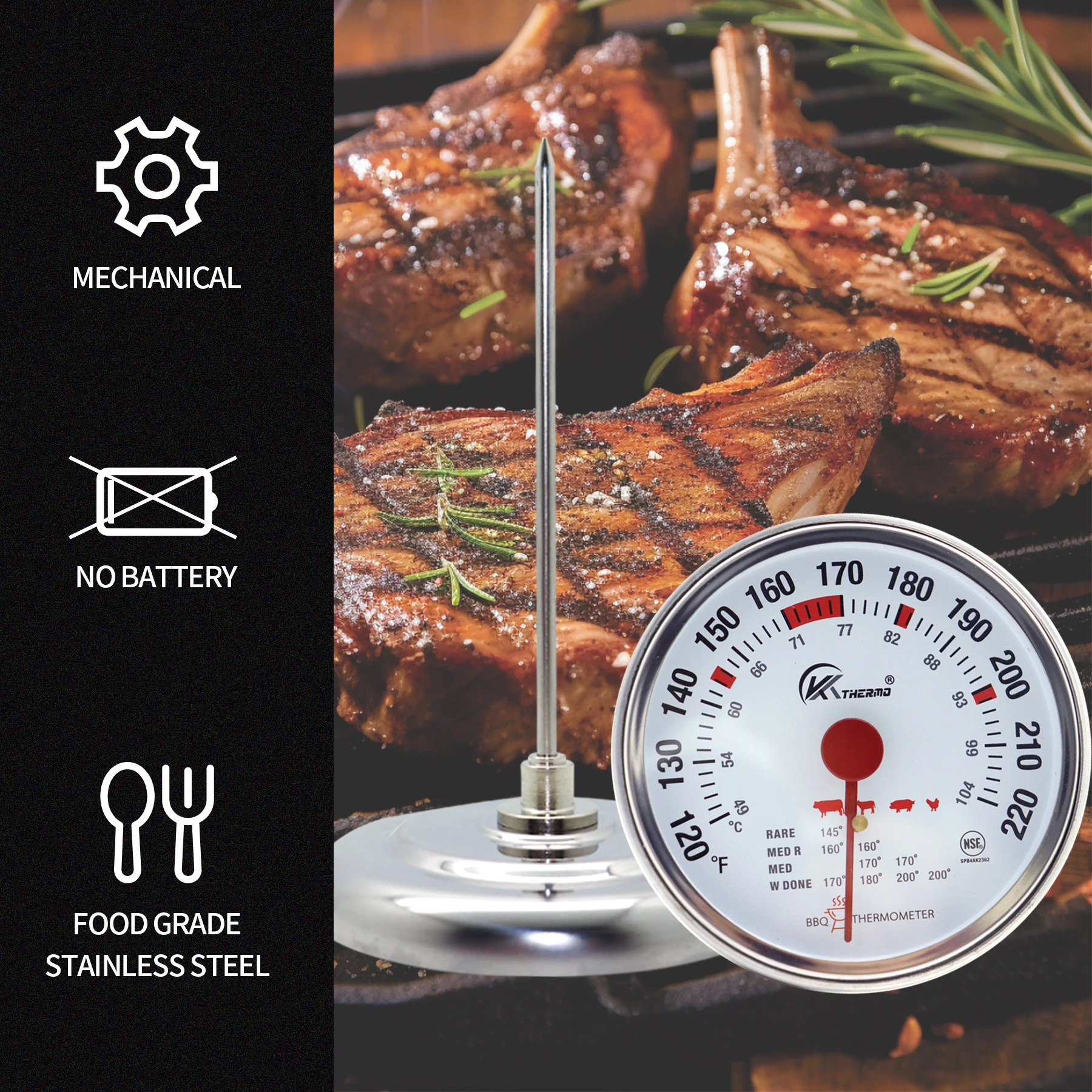 Steak BBQ Thermometer Stainless Steel Meat Thermometer Temperature Meter Food Cooking Gauge Kitchen Tools 60-90°C/140-190°F