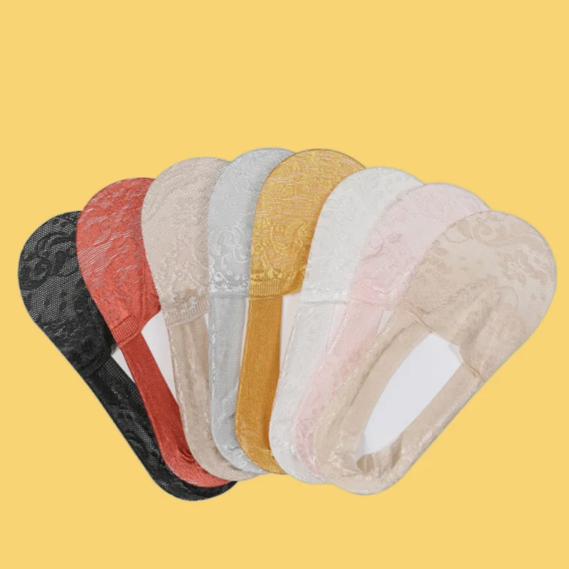 2/5 Pairs Top Quality Summer Sweat-absorbent Invisible Boat Socks Thin Shallow Low-top Boat Socks Deep-mouth Jacquard Lace Socks