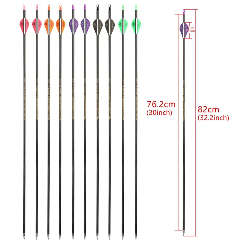 32 Inches Pure Carbon Arrow 6/12pcs Spine 300 350 400 500 600 ID 6.2mm Recurve Compound Bow Hunting Archery 30