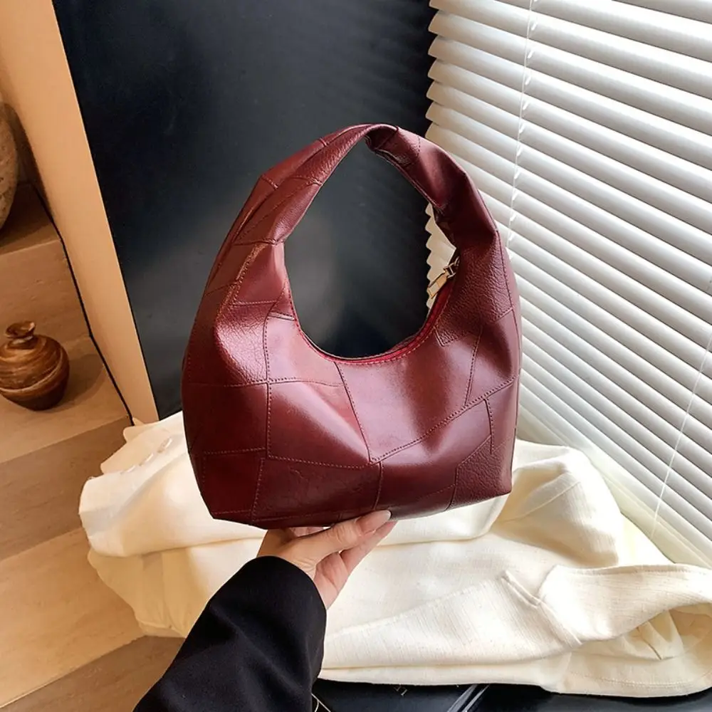 Portable Pu Weave Bag Red Black Pu Leather Handbag Quilted Pattern Fashionable Underarm Bag Travel