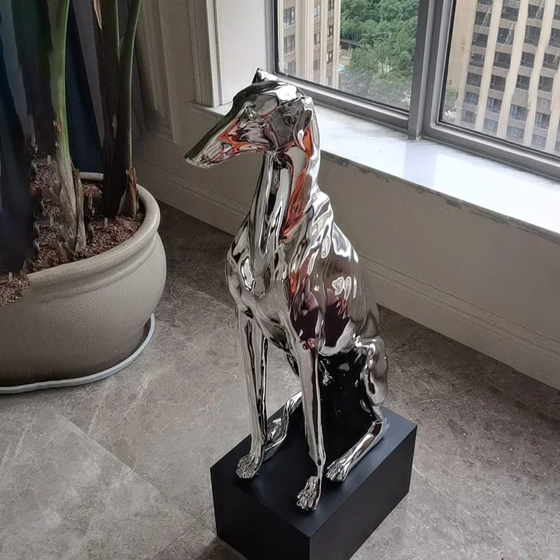 Nordic Large Home Decor Electroplate Resin Greyhounds Dog Sculpture Landing Ornaments Home Living Room Decoration Animal Statues