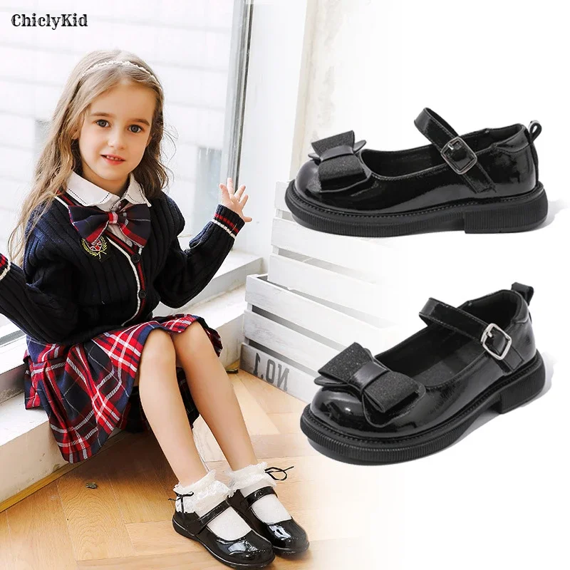 

Girls Princess Bowknot Leather Shoes Kids Party Wedding Dance Shoe Toddler Fashion Children Causal School Shoe Flat Black Spring