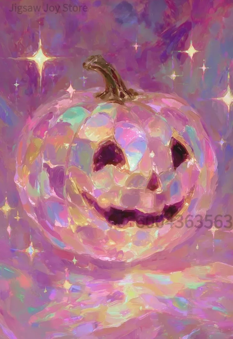 Cute Pastel Halloween Jigsaw Puzzle, Shiny Pumpkin Magic Mouse Cowboy Ghost Mushroom Elf, 500/1000/1200/2000P Paper Puzzle