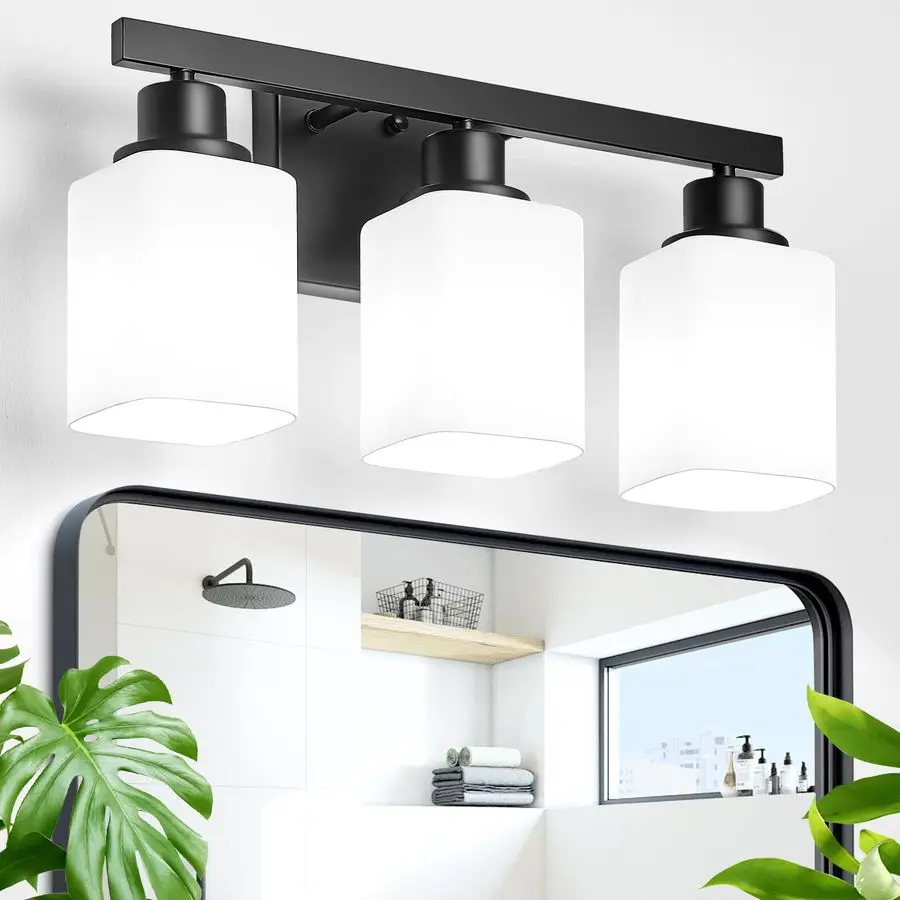 

Bathroom Vanity Light,Modern Matte Black Bathroom Light Fixtures with Square Frosted Glass,Wall Sconces Lighting fixtures Over M