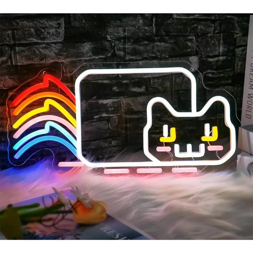 

﻿ Неоновая вывеска «Радужный кот» с USB-питанием, регулируемая LED-лампа для спальни, гостиной, клуба, бара, мужской комнаты, подарки для вечеринок, декор для стен