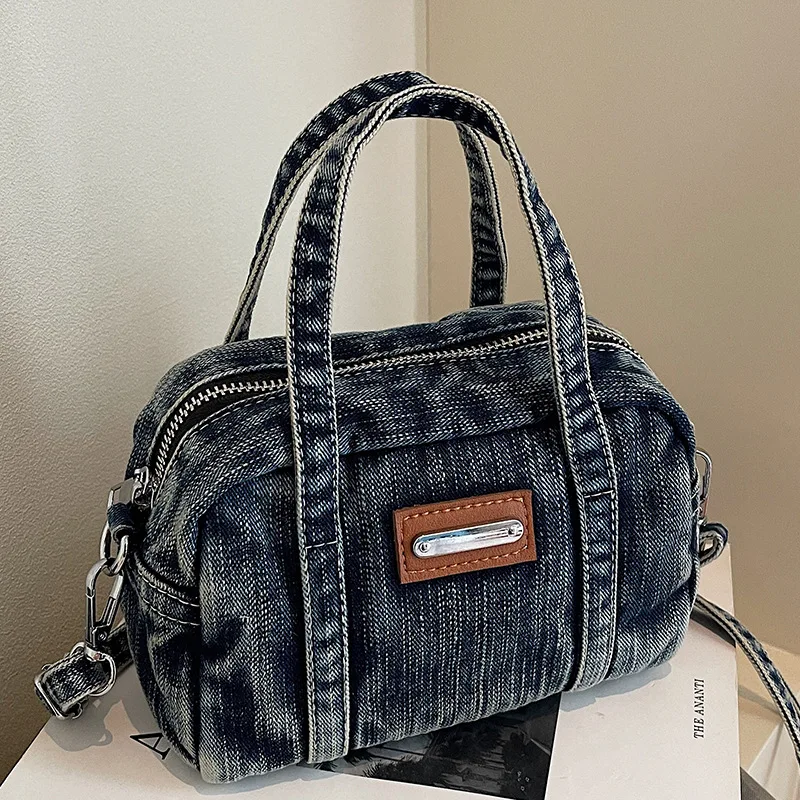 

2025 Vintage Denim Shoulder Bag - Distressed Euro-style Handbag, Summer Crossbody Purse with Hong Kong Street Fashion