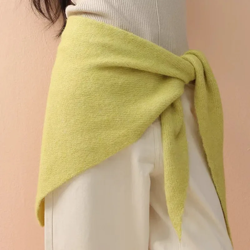 

British Korean Imitation Wool Triangular Scarf Big Size Knitted Headscarf Women Long Winter Warm Shawl Hijab Female Fashion Kerc