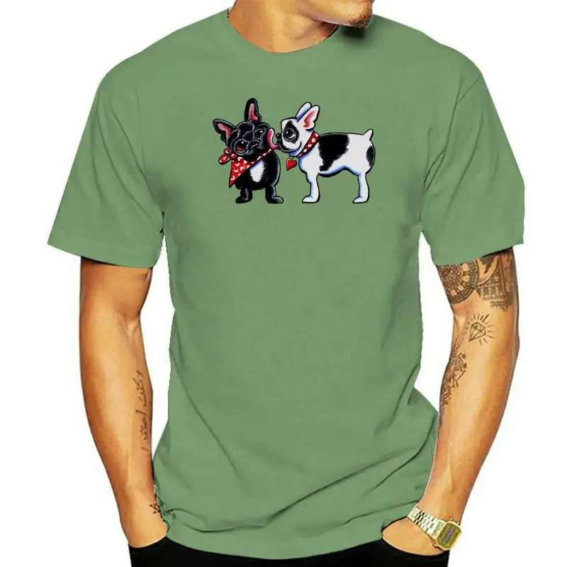 French Kiss French Bulldog Dog Lover T Shirt Men Pure Cotton Awesome T-Shirts Tee Short Sleeve Tops Summer Plus Size 4XL 5XL