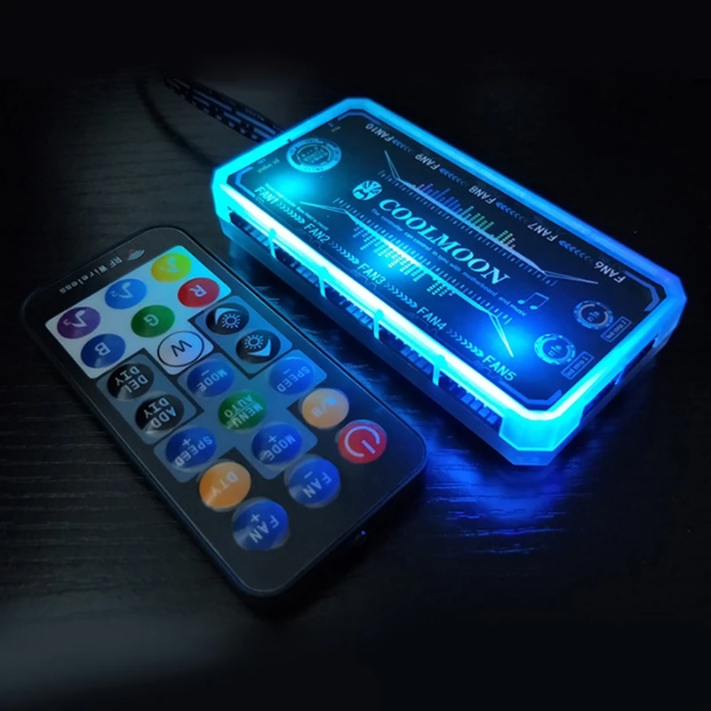 RGB Fan Intelligent Music Controller Remote Control Computer for Case 12V 10A 60W 6pin Fan Port Remote Control with Cabl