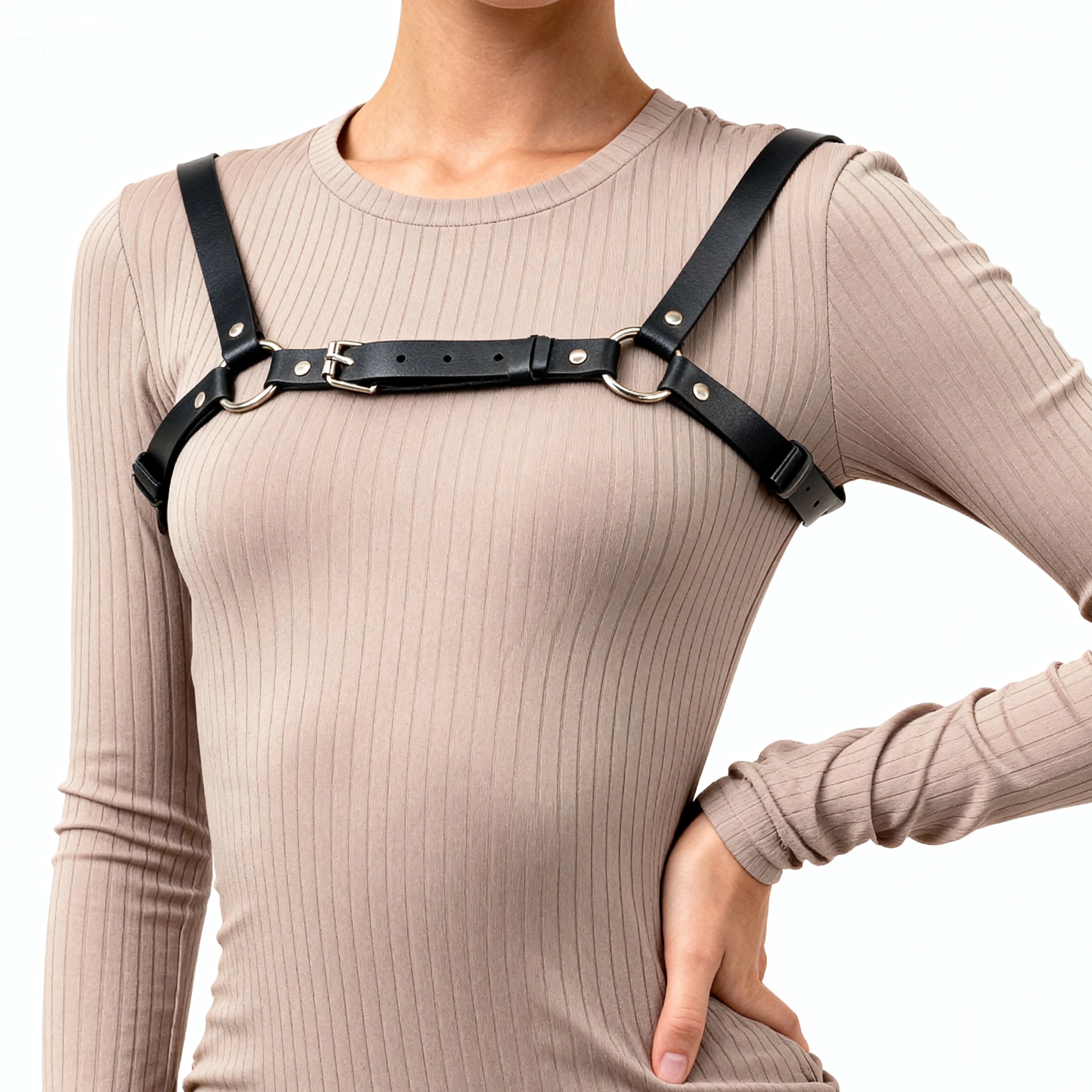 Women Adjustable PU Leather Body Harness, Punk Goth Bra Top Decor Accessory for Clubwear Rave Festival Halloween