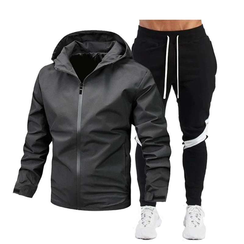 

Hot-selling Spring and autumn jacket + pants warm set, American street men's color-blocked trousers, comfortable men's style