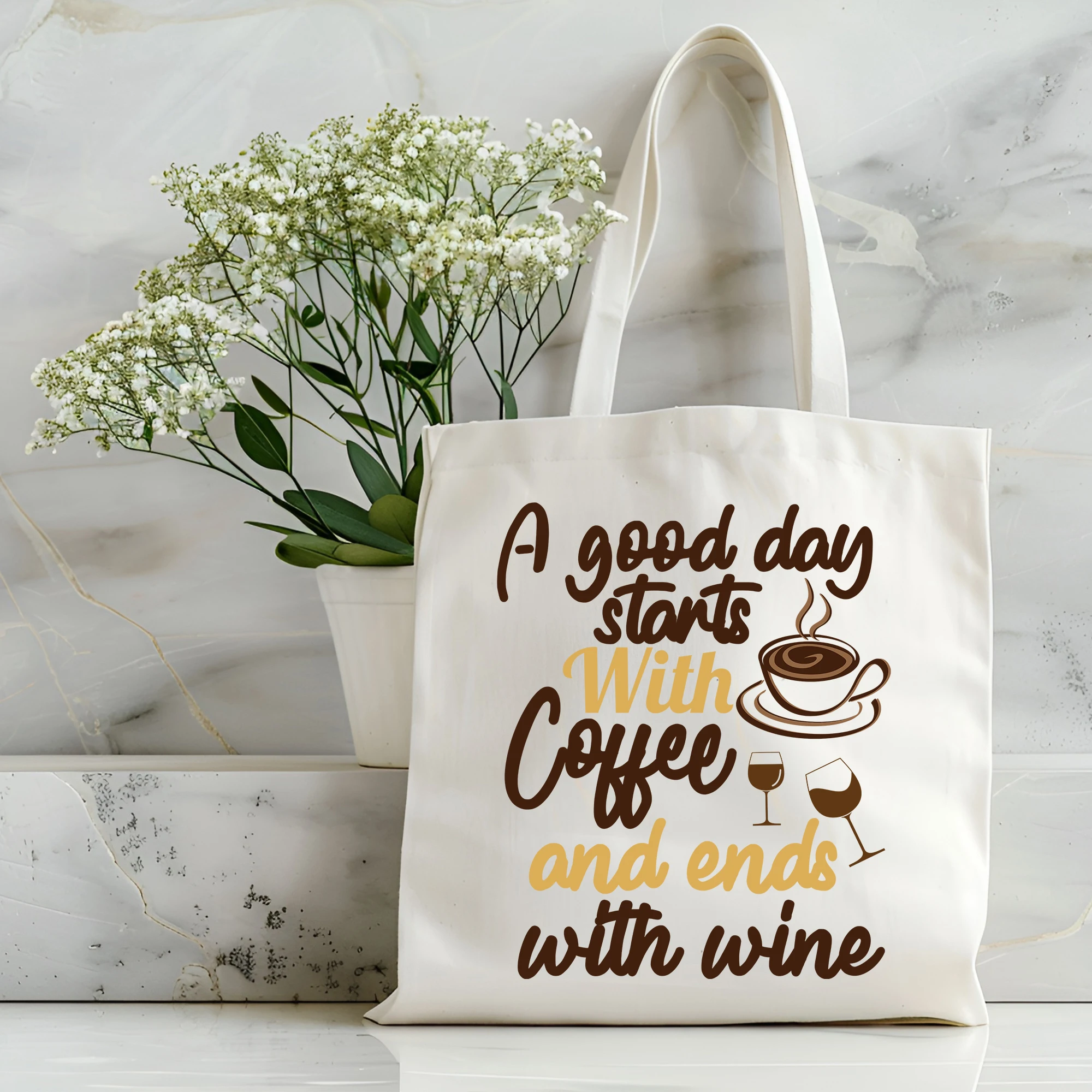 

Personalized handbag, coffee, letter quotes, pattern canvas shoulder bag, teacher's life shopping bag, women's travel handbag