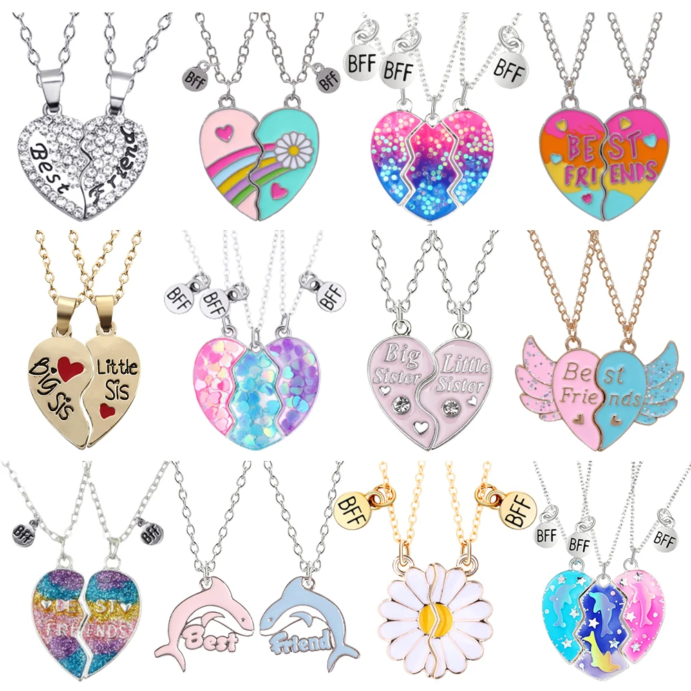 Trendy Simple Heart Necklace Sisters Pendant 2/3 Pcs BFF Letter Splicing Alloy Friendship Accessories Birthday Gifts Hot Sale