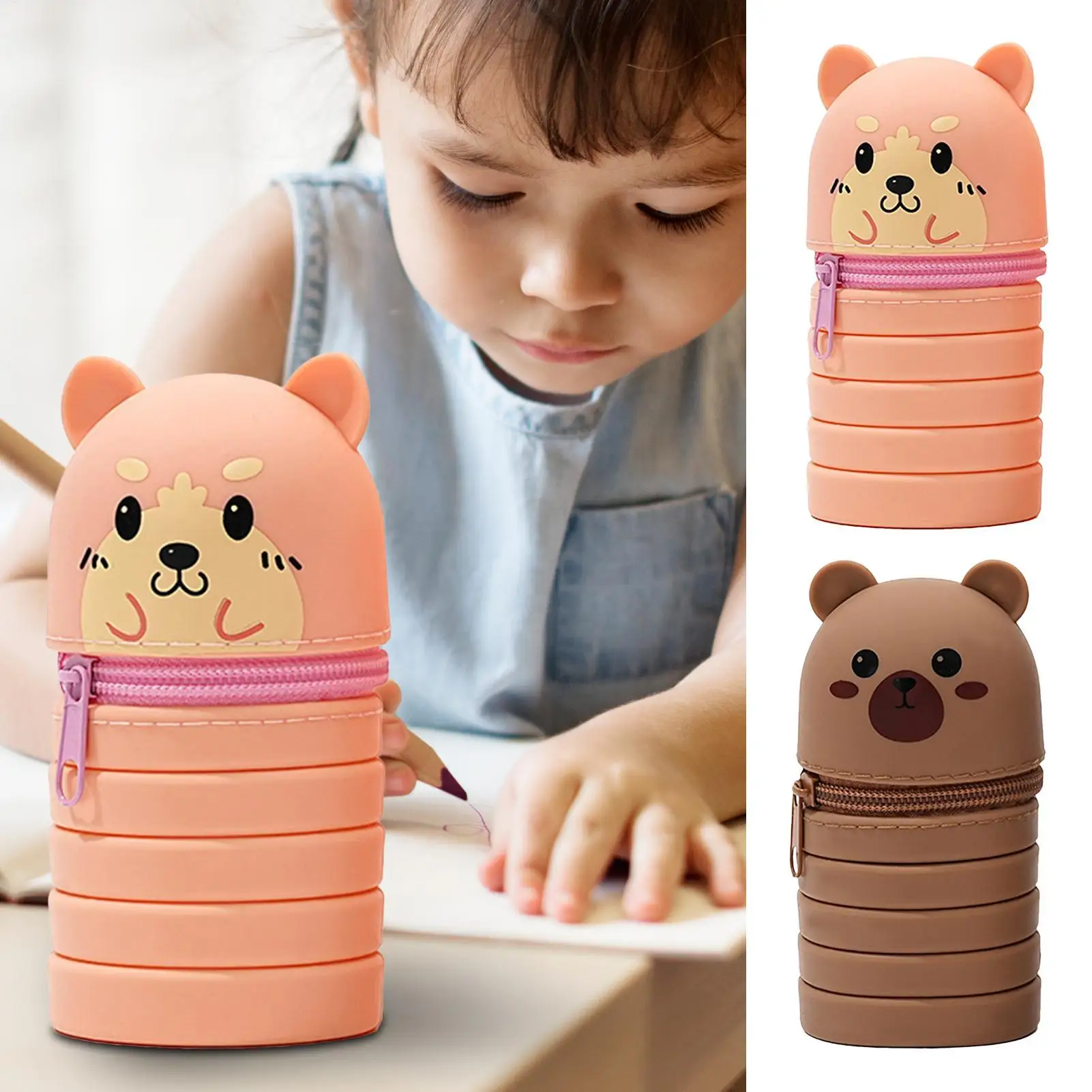 데스크 주최자 펜 홀더 텔레스코픽 연필 가방 펜 홀더 홈 기숙사 학교 교실을위한 개폐식 실리콘 스토리지 주최자