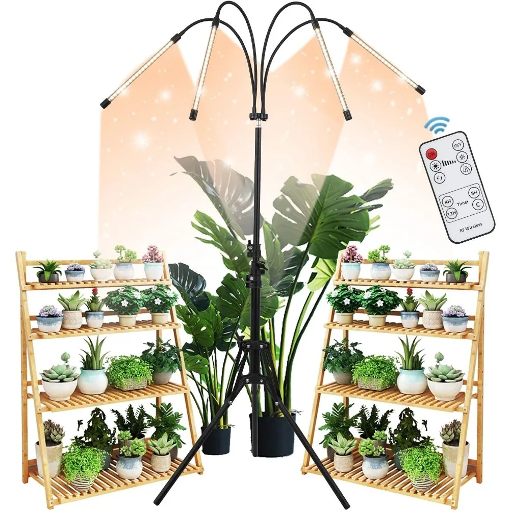 

Светильник для растений с подставкой, полный спектр, для комнатных растений, 10 уровней яркости, 3 режима, таймер, регулируемая высота 15-72 дюйма.