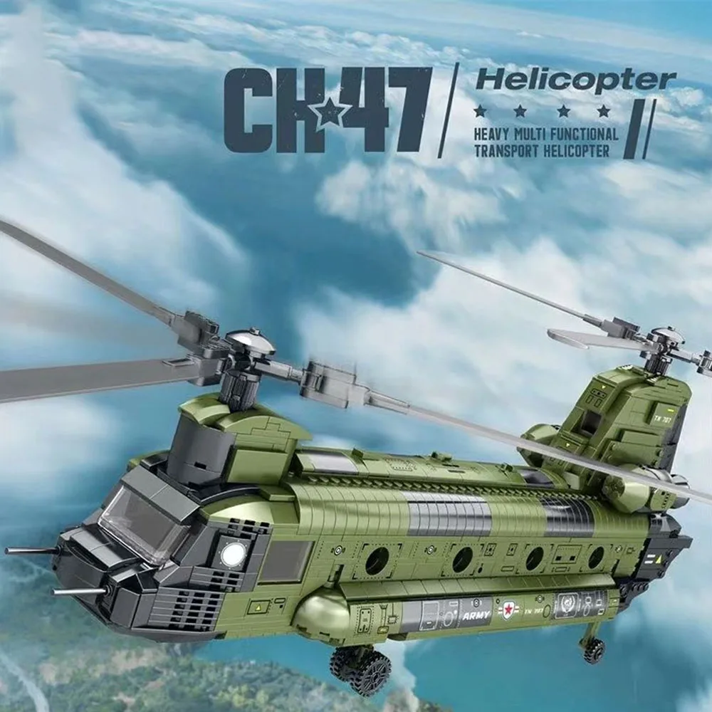 

Technic World wars MOC CH-47 Chinook Transport Plane Building Blocks Military Armed Helicopter Fighter Toy Gift For Kids