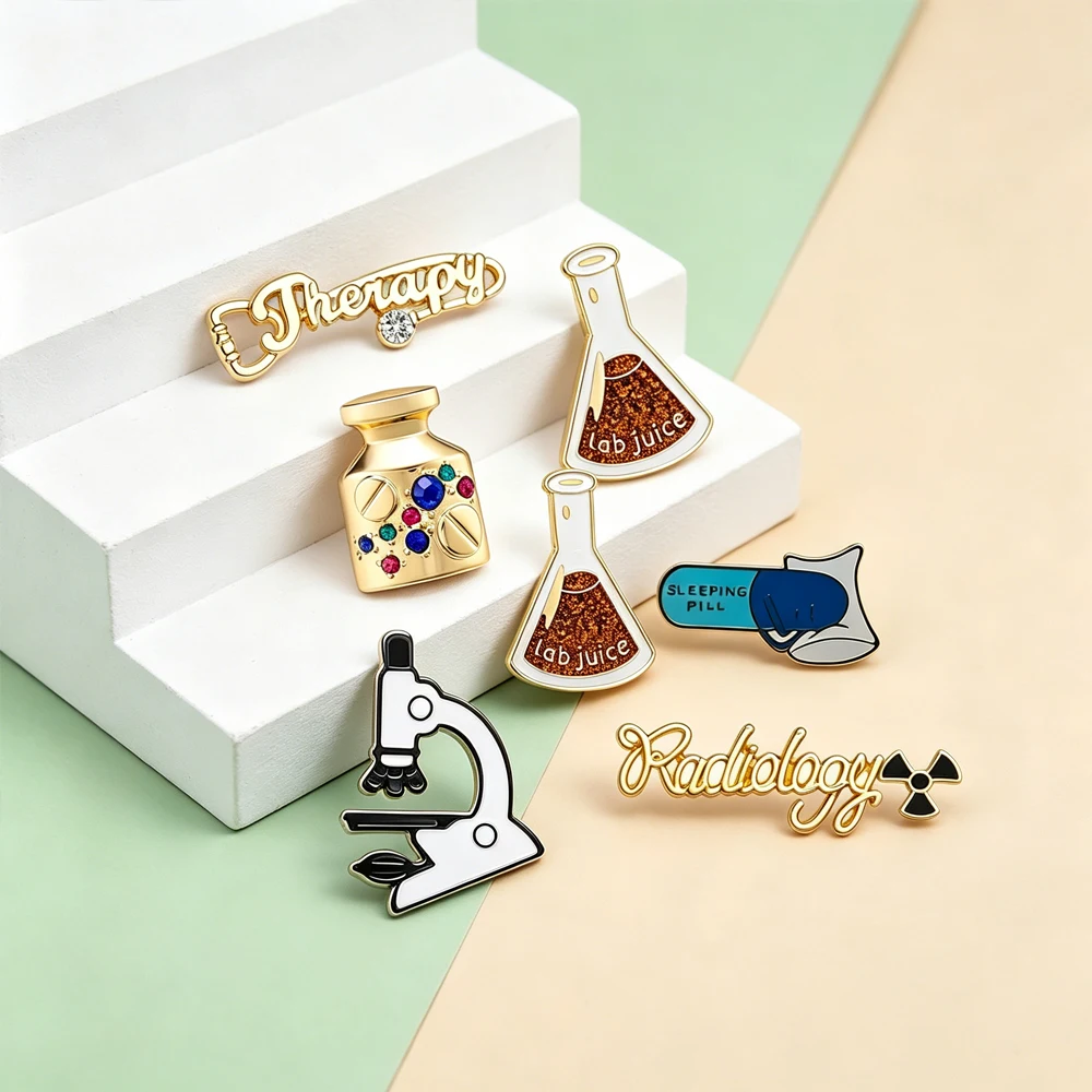 Harong Fun Medical Department Enameled Badge Set Radiology Microscope Laboratory Bottle Badge Medical Staff Jewelry Gift